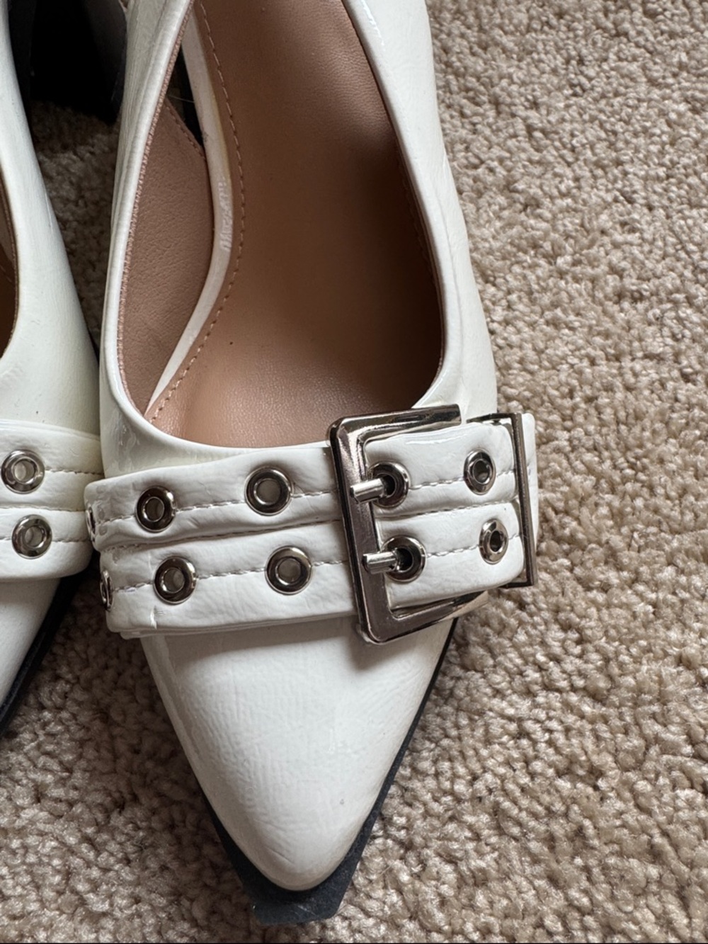 Pointed Slingback Mules with Buckle and Stud Detail - White - Picture 3 of 6